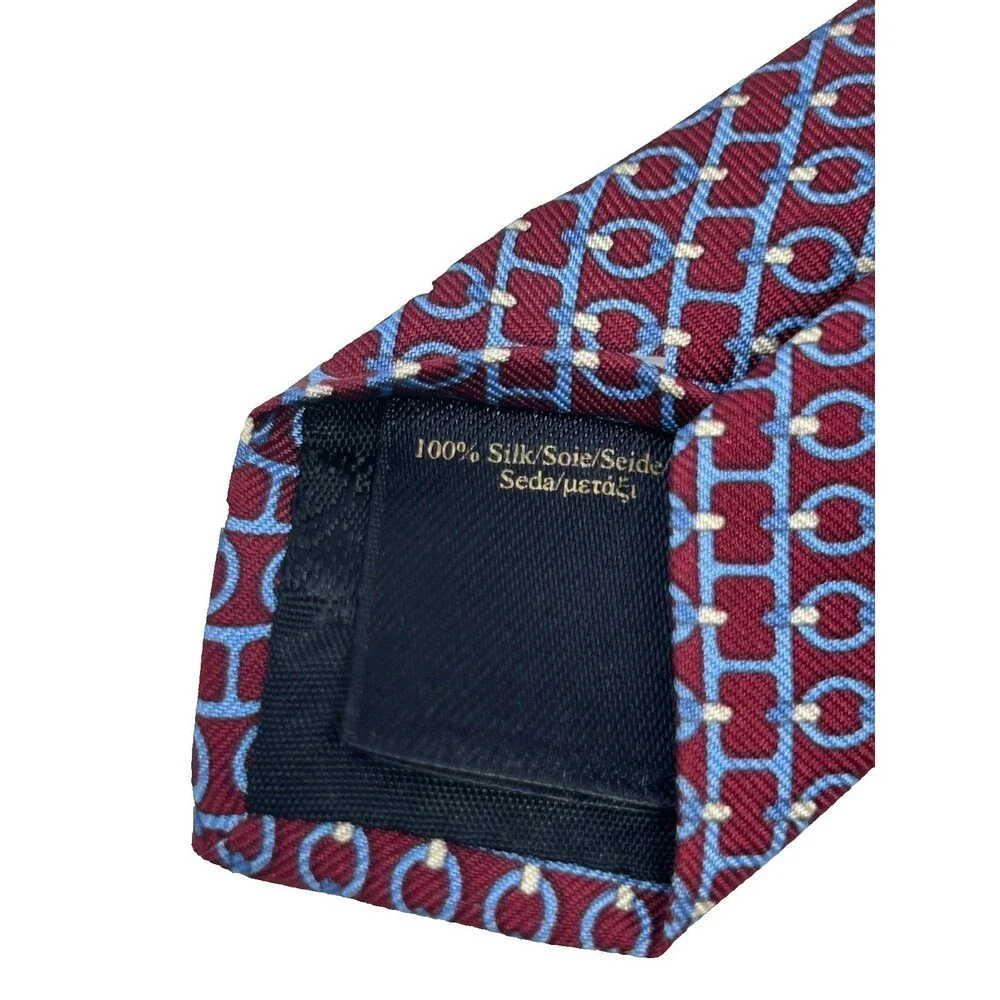 Brooks Brothers 100% Silk Tie Burgundy Blue Geometric Made USA Italian 60.25